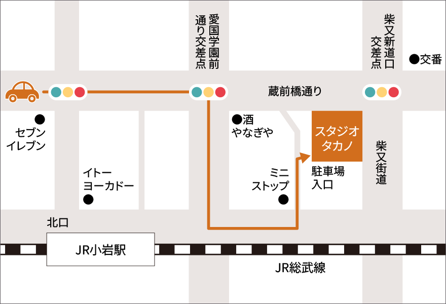 蔵前橋通り(新小岩方面)からお越しの方向けのマップ