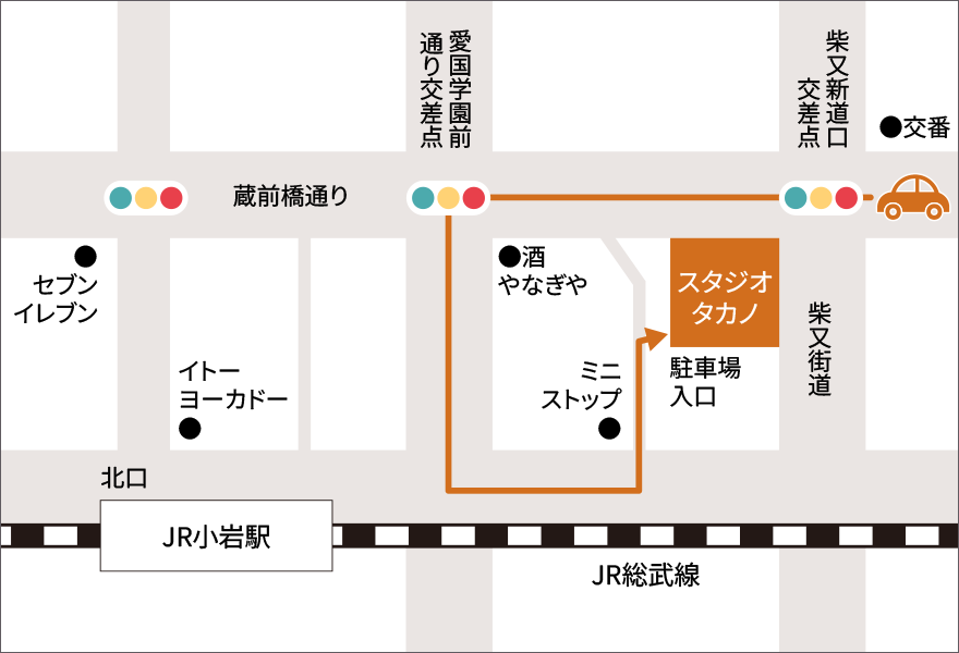 蔵前橋通り(市川方面)からお越しの方向けのマップ