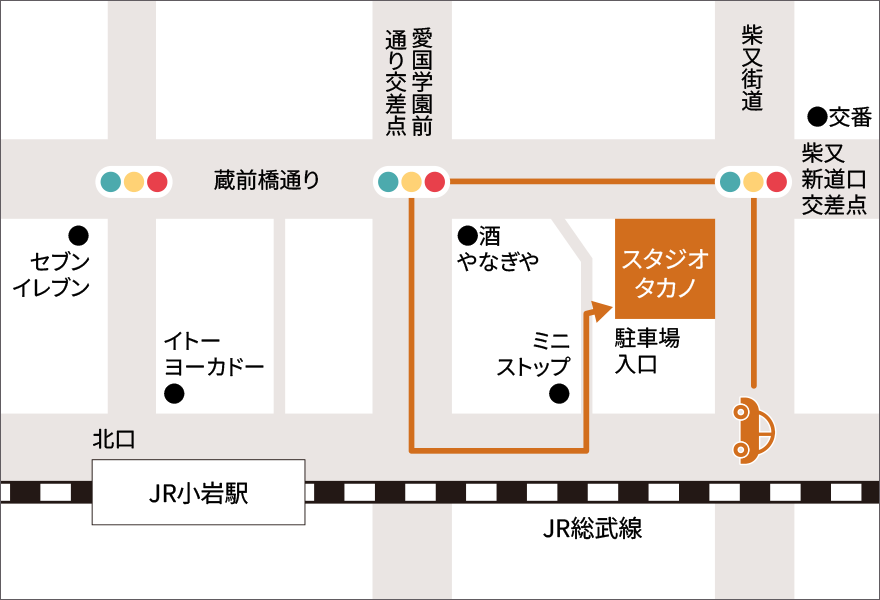 柴又街道(篠崎方面)からお越しの方向けのマップ